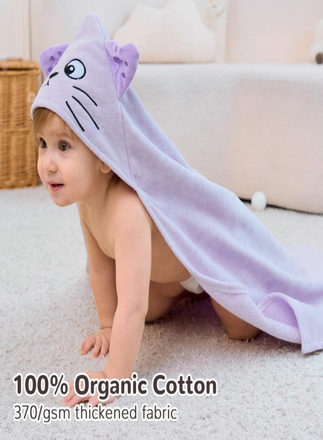 فيفي لاند مناشف أطفال بغطاء رأس من فيفيلاند، عبوة من قطعتين، مناشف استحمام ناعمة للأطفال مصنوعة من القطن بنسبة 100% مع غطاء رأس، سميكة للغاية وذات قدرة امتصاص عالية، ضرورية للأطفال حديثي الولادة والأطفال والرضع - بنين وبنات (ديناصور وقطة) - Image 3